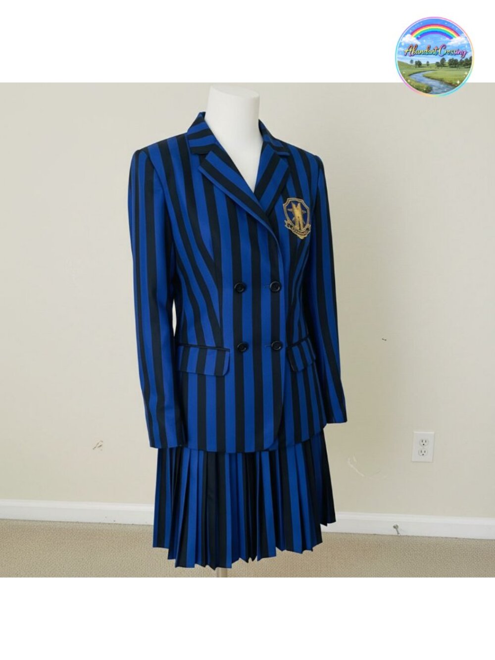 Striped Women's School Uniform Skirt Suit Set - Pleated, Long Sleeve Coat